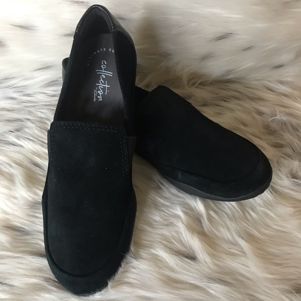 Clarks Black Suede Slip-On Shoes